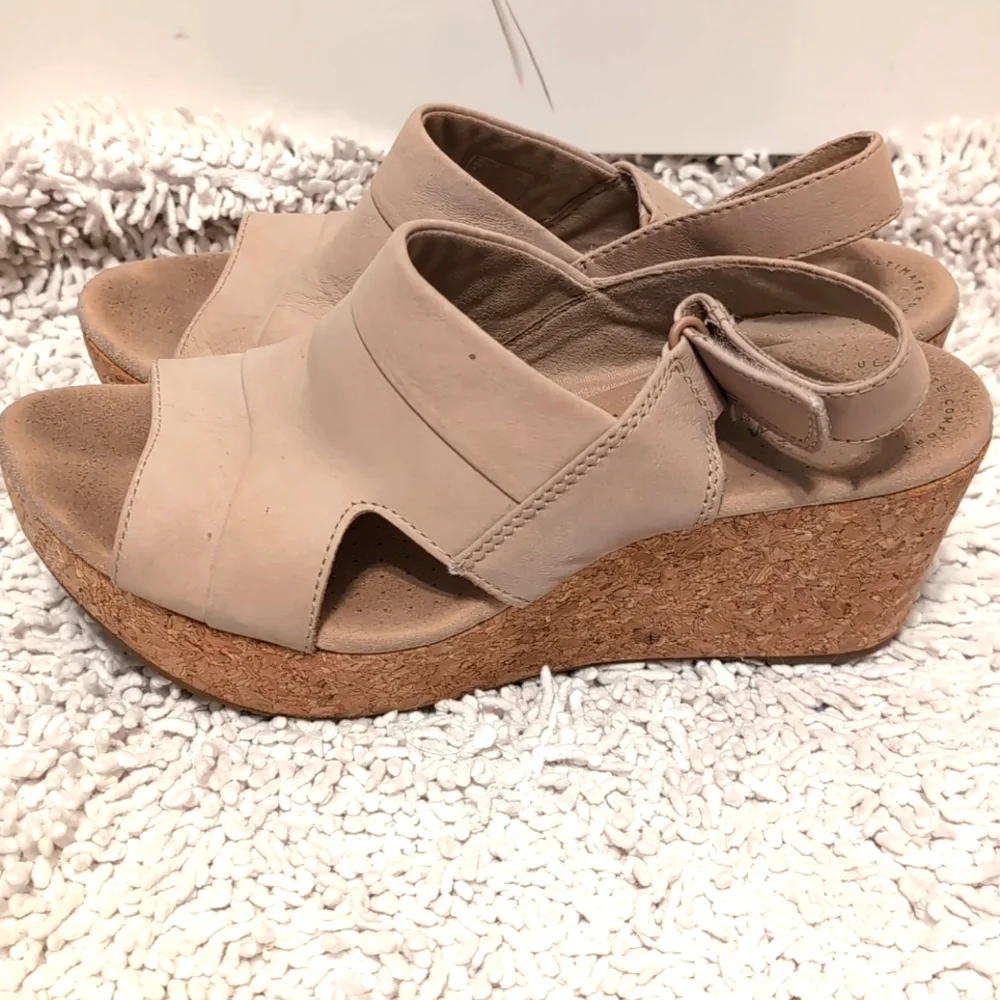 Clarks Annadel Nubuck Cork Platform Wedge Comfort Soft Sandals Heels Siz…